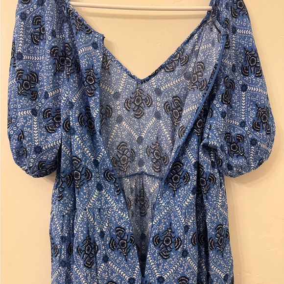 Boden Anna Double Cloth Midi Dress in the "Mosaic Blue Poppy Bloom" pattern - Picture 6 of 16